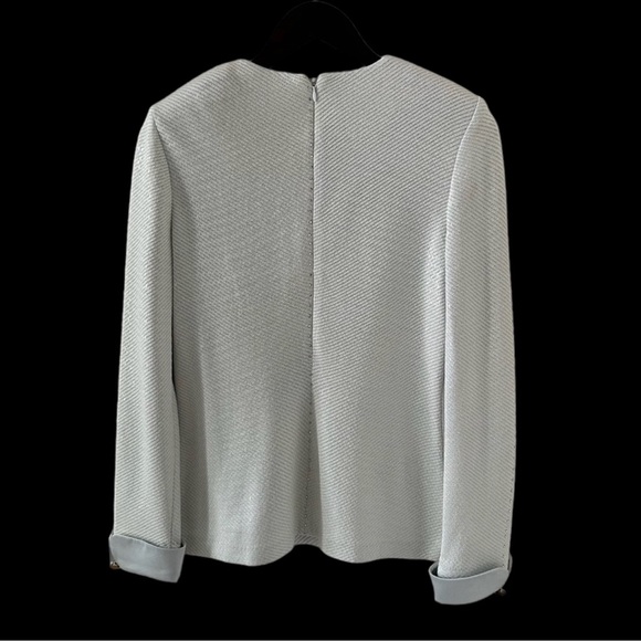 St. John Light Blue Crystal and Paillette Long Sleeve French Cuff Knit Top - Picture 5 of 9